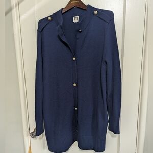 Vintage Anne Klein Wool Navy Blue Cardigan Sweater Size XL